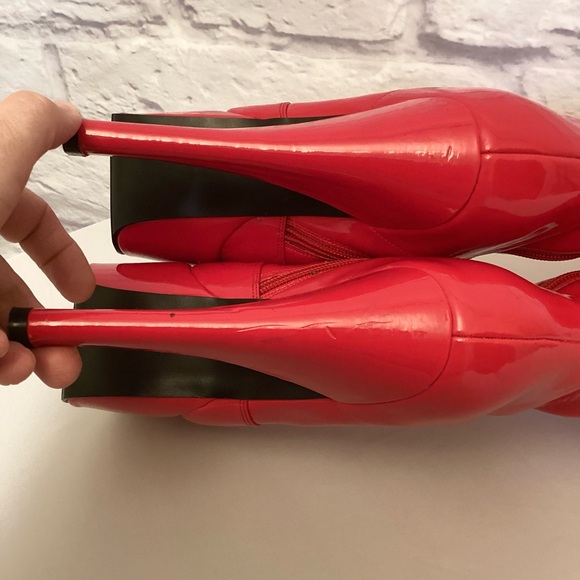 Stripper Boots 9 Pahrump NV Used Exotic Dancer Red Platform Tall Knee Jante - Picture 7 of 14